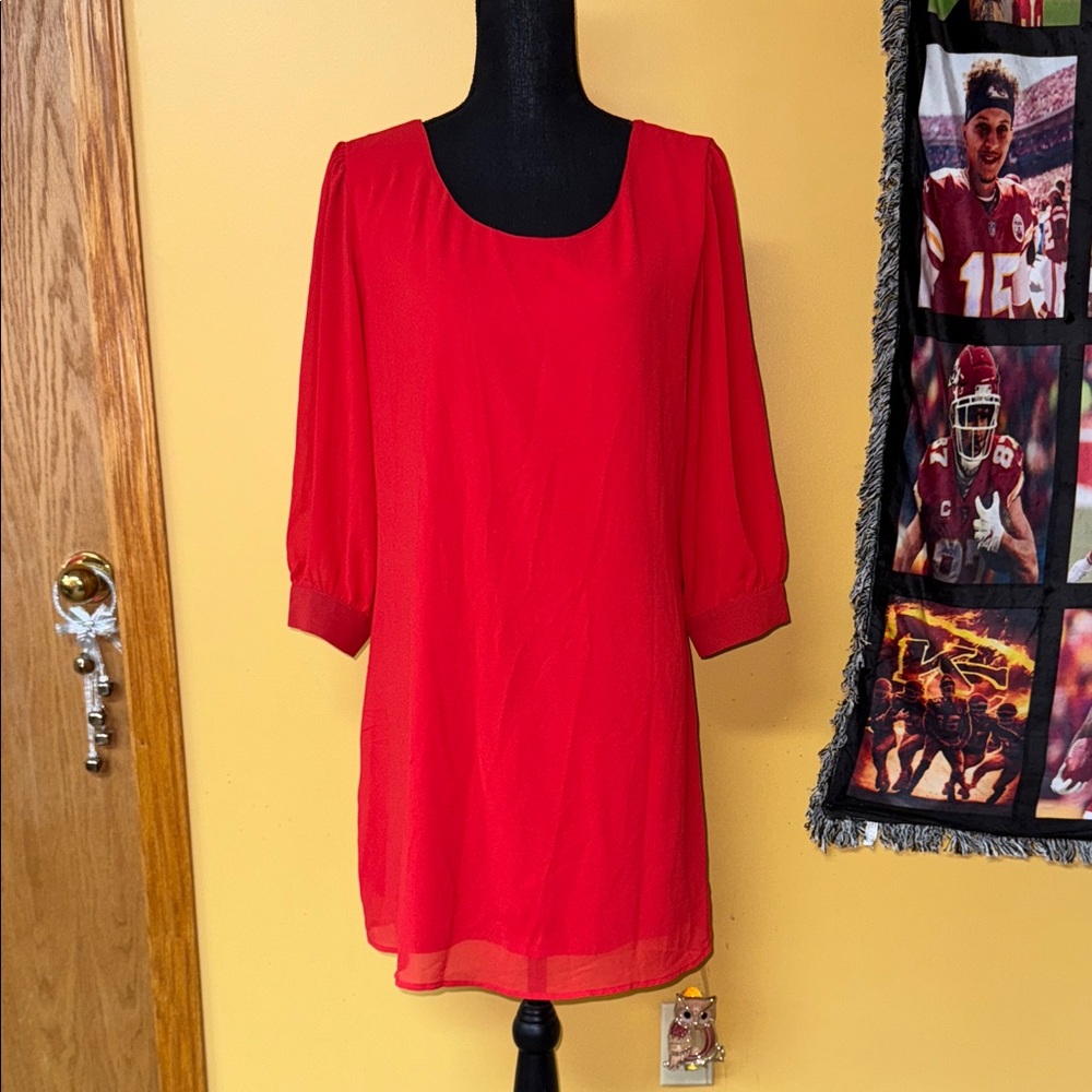 Three Hearts Vibrant Red Long Sleeve Dress